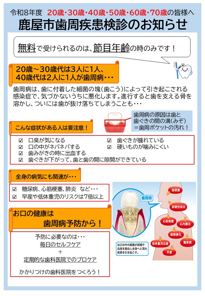 歯周疾患検診のお知らせ