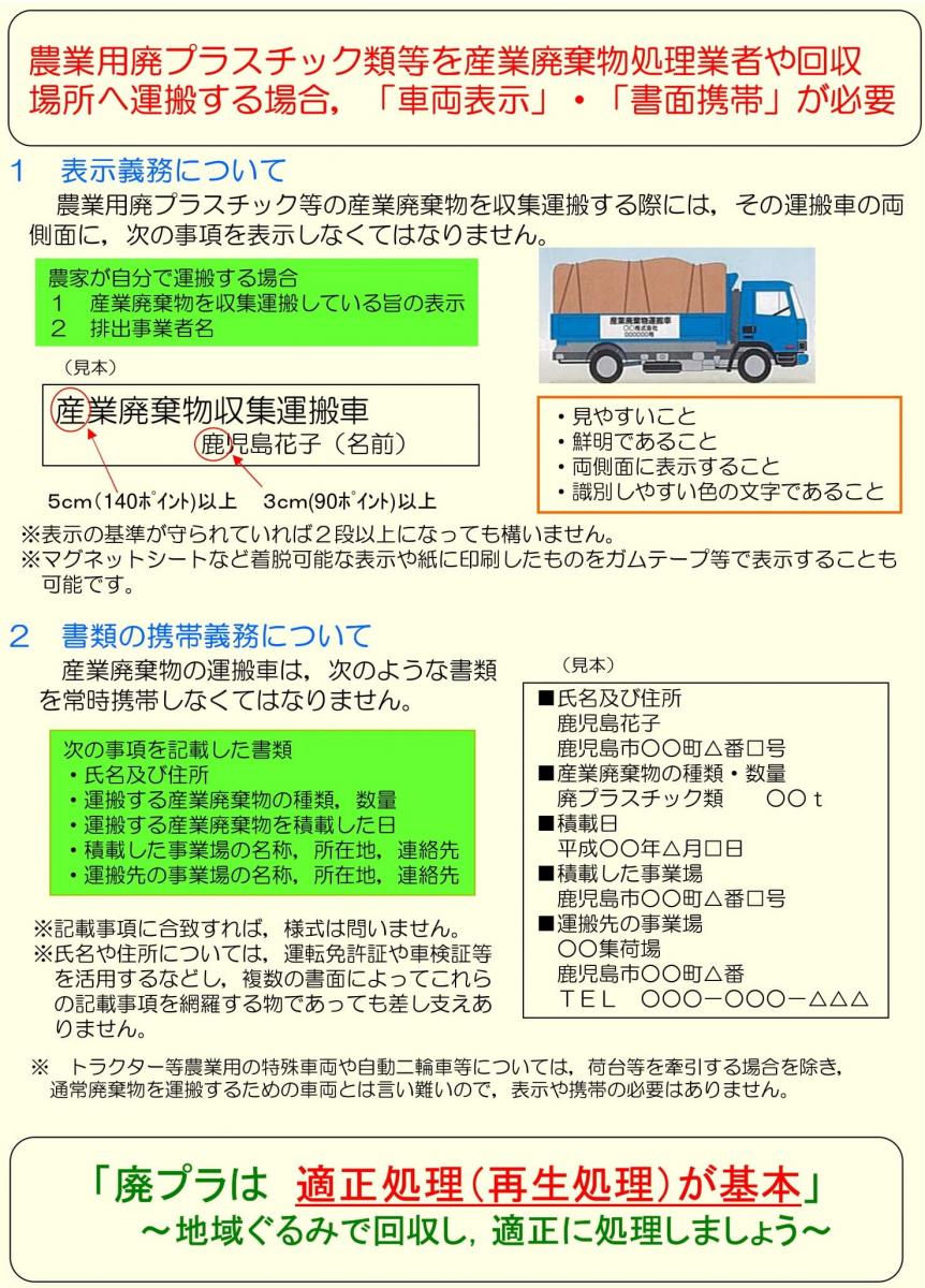 運搬車への表示